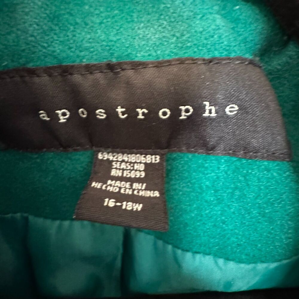 Emerald Green Apostrophe Wool Peacoat, Academic Preppy Plus Size Coat 16-18W - Picture 8 of 12